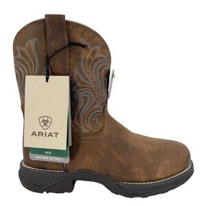 NWOB Ariat Women's Brown Leather Western Shortie Boots US 7B Oil/Slip Resistant